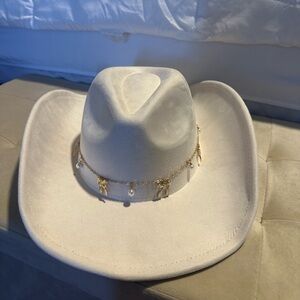 Elegant White Cowboy Hat with Gold Accents